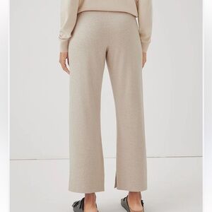 Pact Organic Cotton Wide Leg High Rise Oatmeal Tan Capri Ankle Pant Pocket L